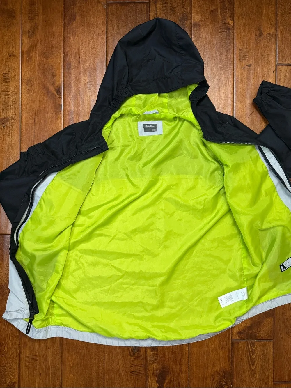 Eddie Bauer Kids Colorblock Lightweight Hooded Windbreaker Rain Jacket XL Neon